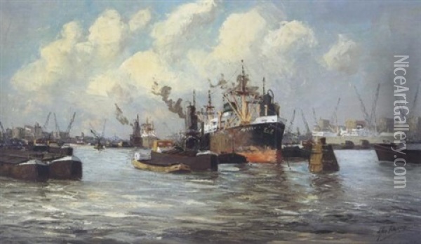 Hafen Von Hamburg Oil Painting - Alfred Serenius Jensen