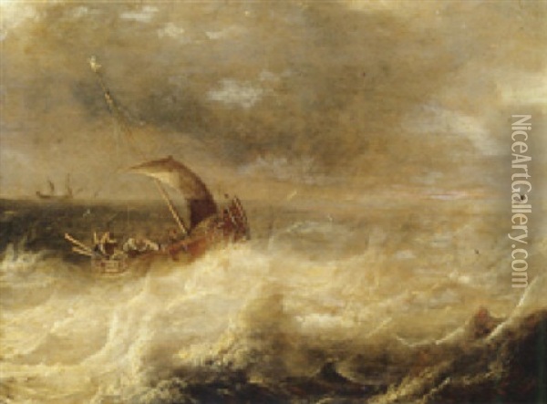 A Wijdschip At Sea In A Gale Oil Painting - Pieter Mulier the Elder
