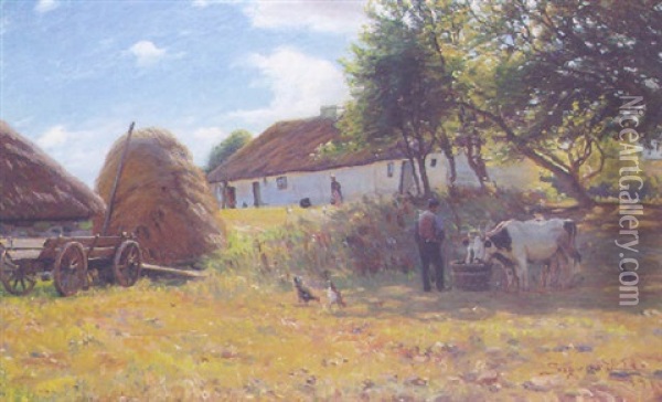 A Summer Farmstead Oil Painting - Sigvard Marius Hansen