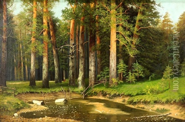 Figure Near A Forest Pond Oil Painting - Konstantin Yakovlevich Kryzhitsky