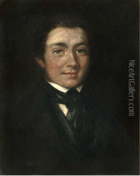 Portrait Of Josias Herd Harling In A Black Coat And Tie Oil Painting - James (le Boxeur) Ward