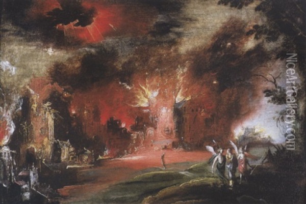 L'incendie De Sodome Et Gomorre Oil Painting - Daniel van Heil