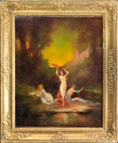 Femmes Au Bain Oil Painting - Frederic Borgella