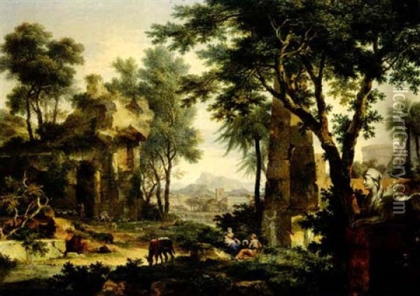 The Holy Family At Rest In Egypt Oil Painting - Jan Van Huysum