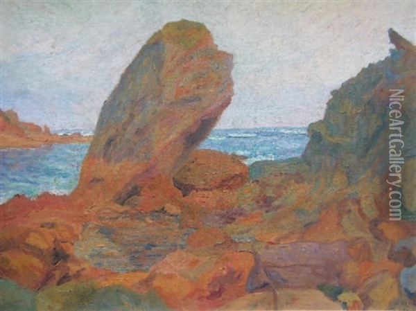 Les Rochers A Hendaye Oil Painting - Michel Auguste Colle