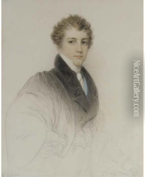 Portrait Of A Young Gentleman, Bust-length, Wearing A Gown Oil Painting - James Green