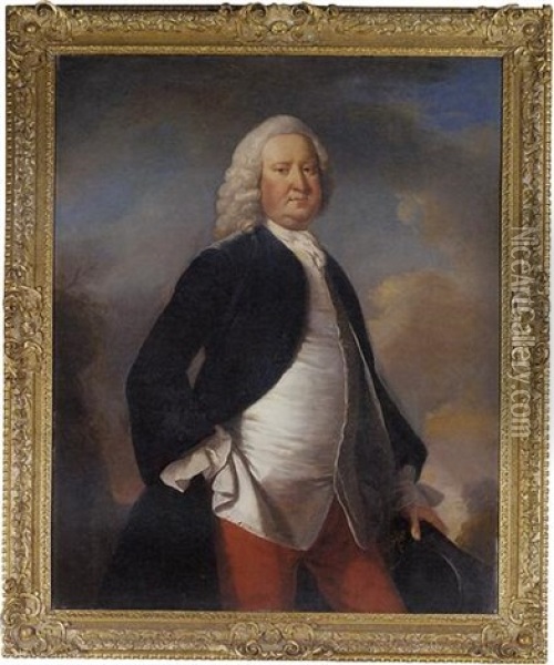 Portrait Of Sir Watkin William Wynn, 3rd Bt., In A Dark Blue Coat And Red Trousers Oil Painting - Thomas Hudson