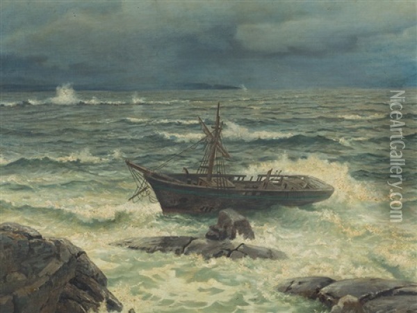 Shipwreck At The Coast Oil Painting - Hans Frederick Gude