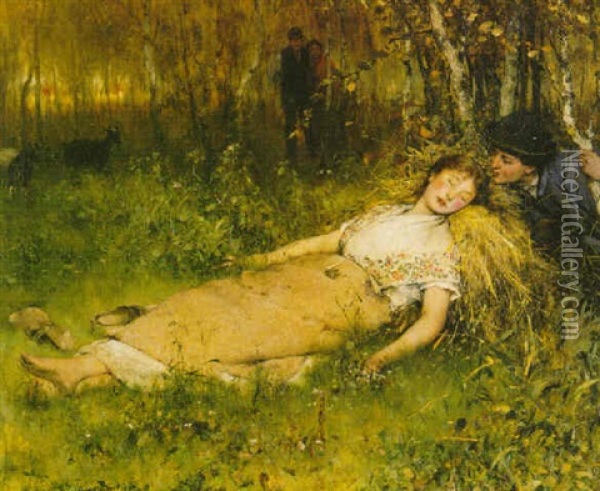 The Sleeping Shepherdess Oil Painting - Evariste Carpentier