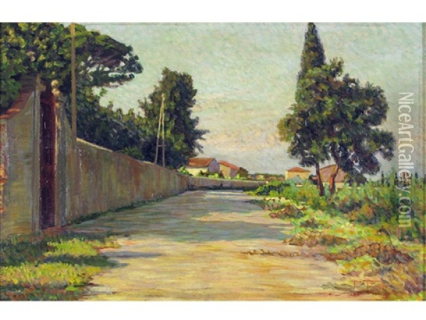 La Vecchia Via Aurelia In Bonditella (presso Livorno) Oil Painting - Piero Focardi
