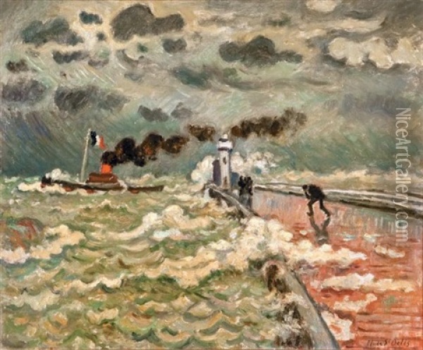 Sortie Du Port Par Gros Temps Oil Painting - Henri Lienard De Saint-Delis
