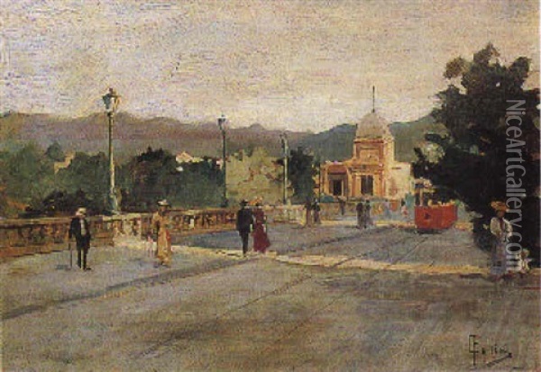 Ponte Regina Margherita Visto Da Corso Casale Oil Painting - Carlo Follini