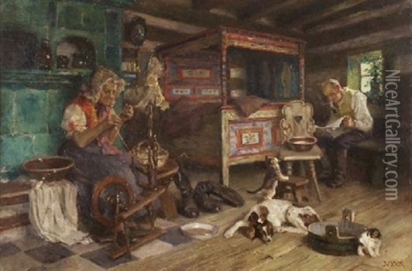 Bauernstube Oil Painting - Johannes Mock