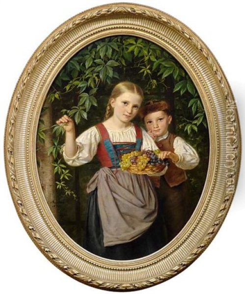 Bildnis Zweier Kinder Mit Trauben Unter Blattwerk Oil Painting - Luise von Martens