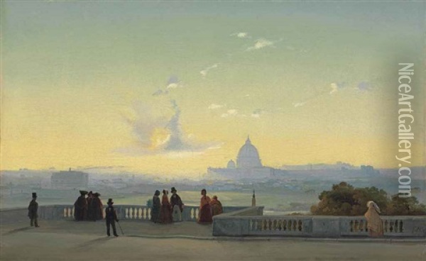 Rome From The Pincio Oil Painting - Ippolito Caffi