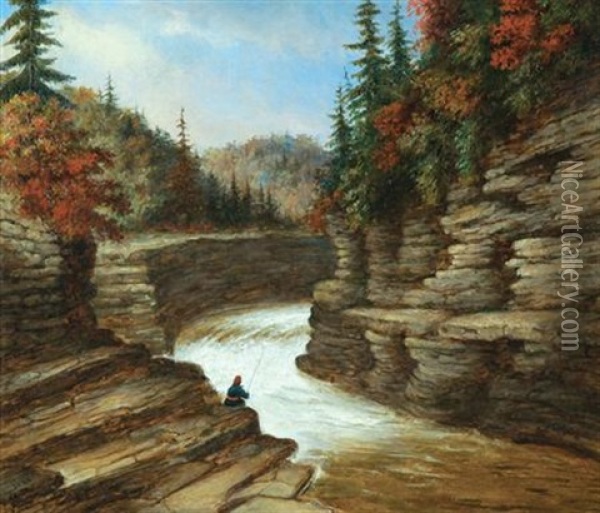 River Gorge, Autumn Oil Painting - Cornelius David Krieghoff