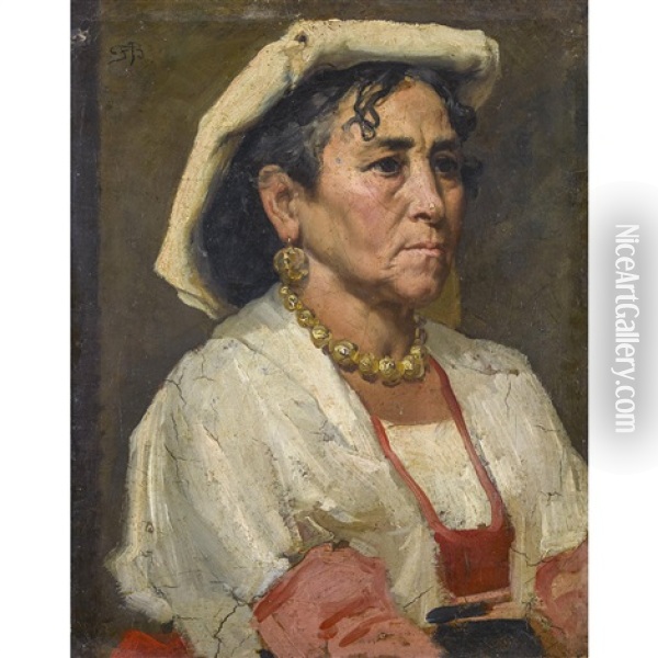 Portrat Einer Italienerin In Tracht Oil Painting - Frank Buchser