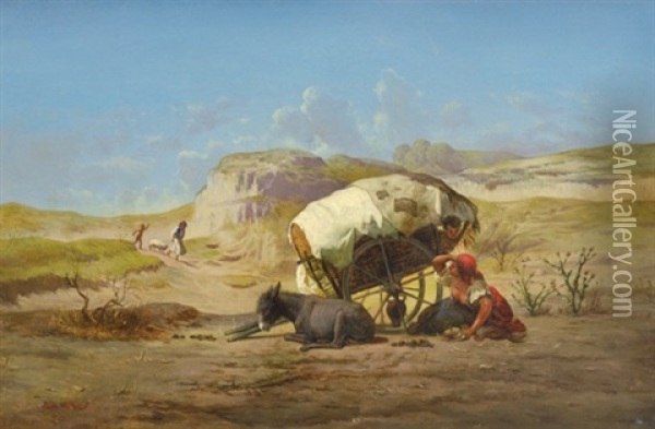 Cart Oil Painting - Pal (Paul) Boehm