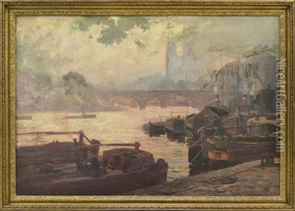 Seine With Notre Dame Oil Painting - Gordon Coutts
