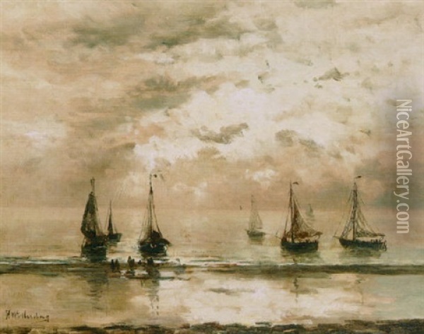 Bomschuiten At Anchor Oil Painting - Hendrik Willem Mesdag