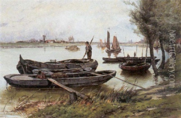 Boten Op De Schelde Oil Painting - Gerard Joseph Adrian van Luppen