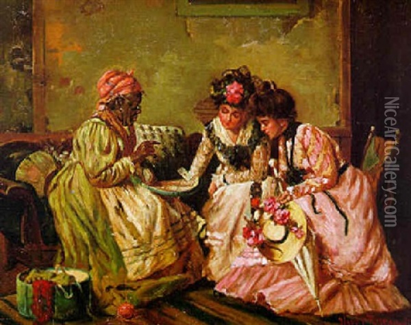 Fortune Teller With Two Sisters Oil Painting - Harry Herman Roseland
