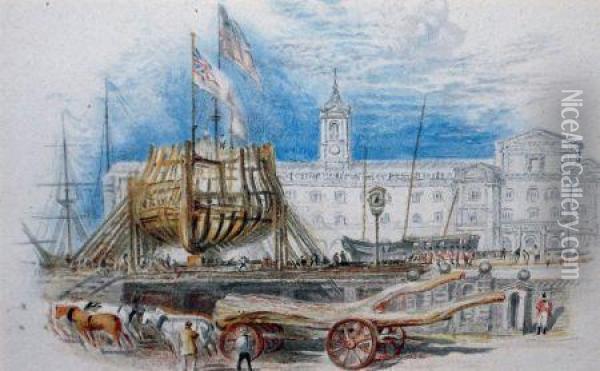 Harbour Scene With Soldiers Oil Painting - William Eddowes Turner