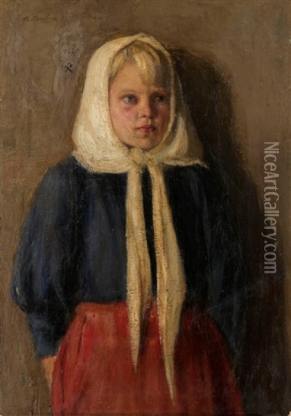 Peasant Girl Wearing A White Scarf Oil Painting - Filip Malyavin