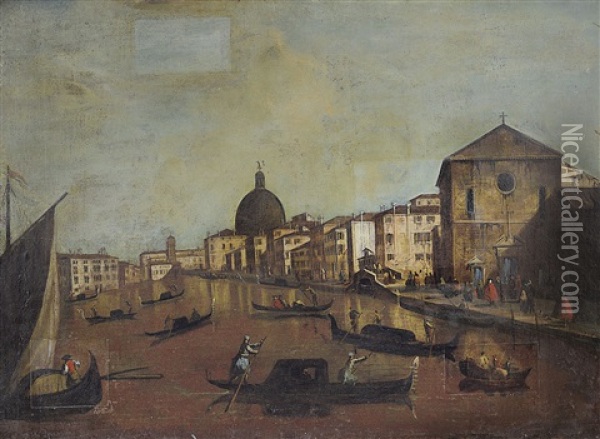 Veduta Di Venezia Con Il Canal Grande Dalla Chiesa Di Santa Croce Alla Chiesa Di San Geremia Oil Painting - Francesco Tironi