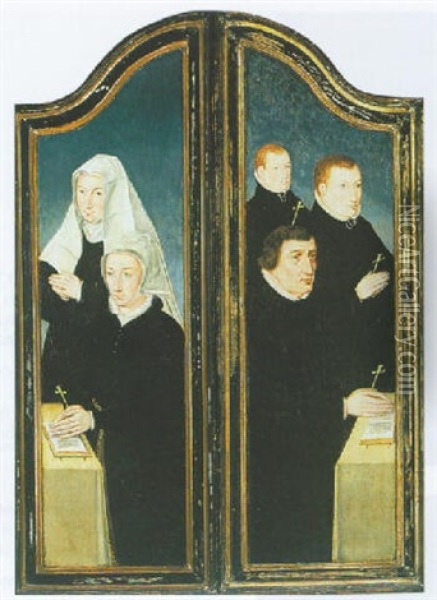 Three Male And Two Female Donors Oil Painting - Pieter Jansz Pourbus