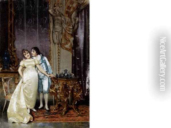 Flirtation Oil Painting - Vittorio Reggianini