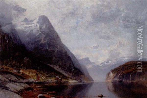 Parti Fra Sognefjord Oil Painting - Adolf Gustav Schweitzer