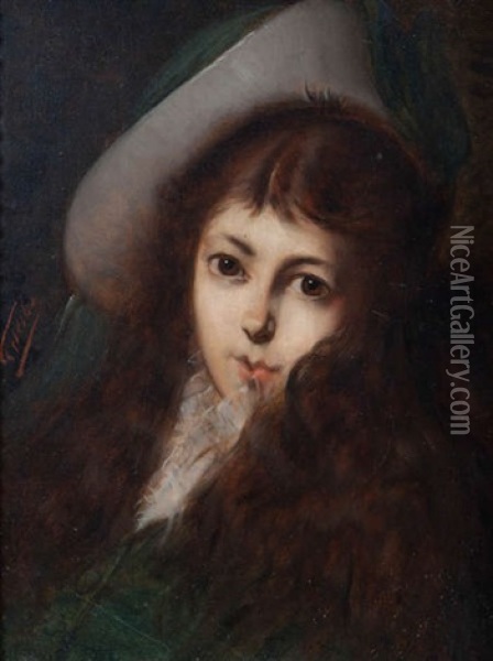 Portrait D'une Fille Au Chapeau (la Fille De L'artiste) Oil Painting - Leon Herbo