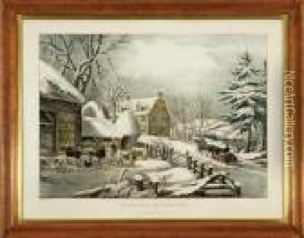 Winter Morning Oil Painting - Currier & Ives Publishers