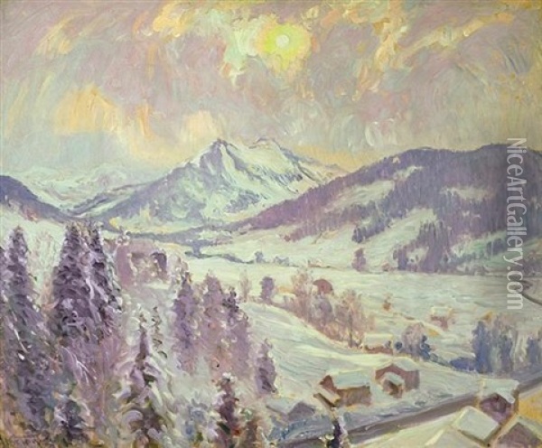 Snow At G'staad, The Valley Oil Painting - William Samuel Horton