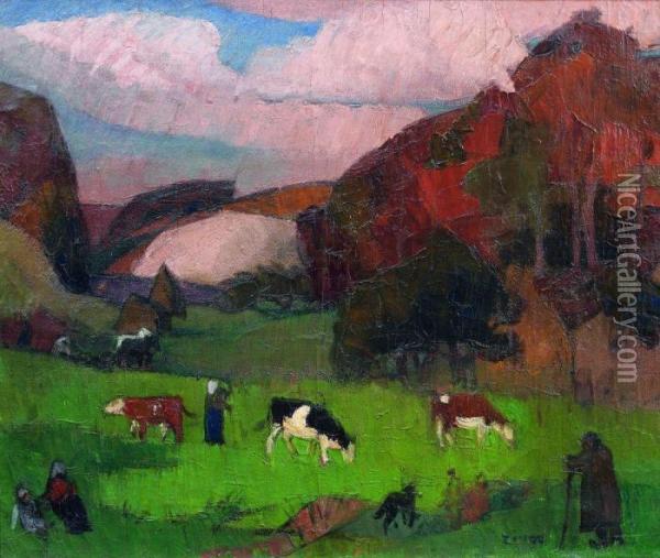 Paturage Devant Les Carrieres, Picardie Oil Painting - Jules Emile Zingg