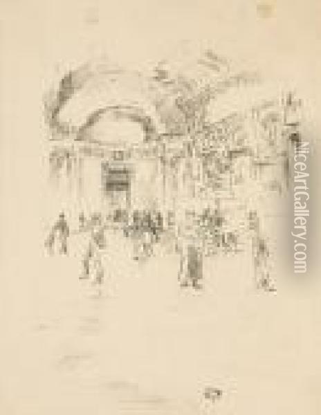 The Long Gallery, Louvre; Savoy Pigeons Oil Painting - James Abbott McNeill Whistler