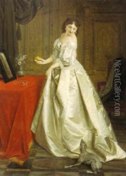 Eine Dame In Langem Kleid In Einem Interieur Oil Painting - Jean Francois Gose