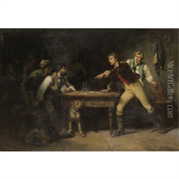 A Dishonest Game Of Cards Oil Painting - Friedrich Karl Steinhardt