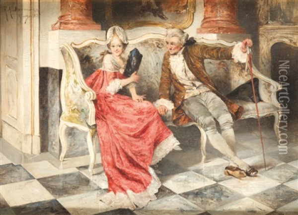 Galantes Rokokopaar In Salon Oil Painting - Rudolf-Alfred Jaumann