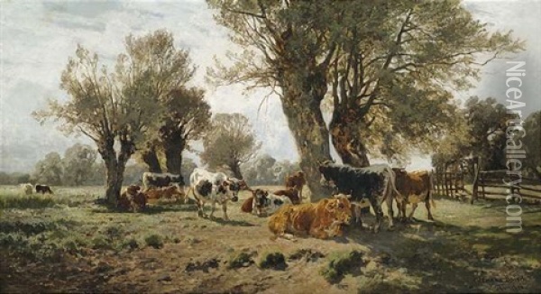 Rinderherde Unter Kopfweiden Oil Painting - Hermann Baisch