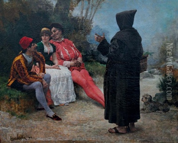 Conversation Sur Un Banc Oil Painting - Jules Arsene Garnier