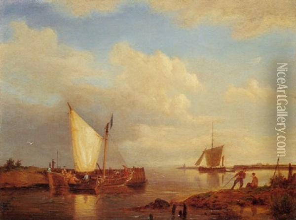 Zeilschepen Op Een Kalme Riviermond Oil Painting - Pieter Cornelis Dommershuijzen