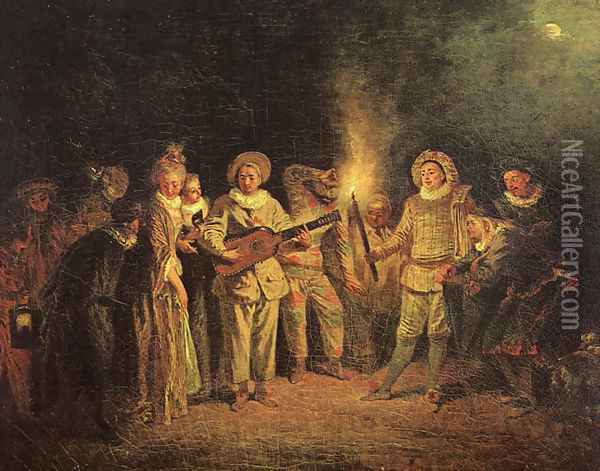 The Italian Comedy 1714 Oil Painting - Jean-Antoine Watteau