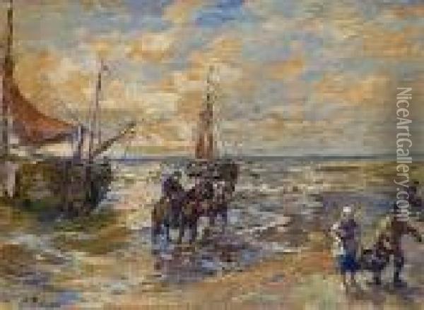 Strandszene An Der Ostsee Oil Painting - Gregor Von Bochmann