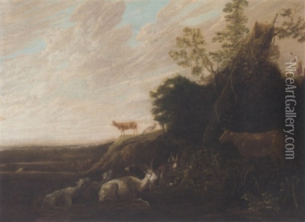 A Landscape With Cattle In The Foreground Oil Painting - Franz (Francois) Ryckhals