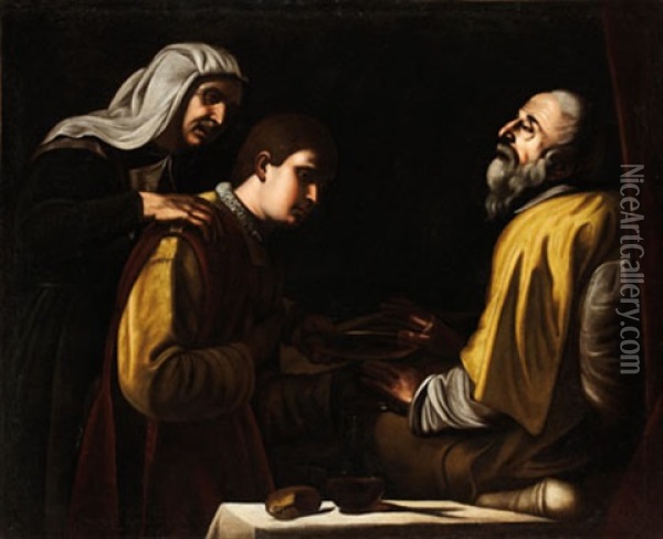 Isaac Bendiciendo A Jacob Oil Painting - Giovanni Battista Caracciolo