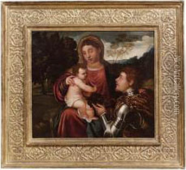 Madonna Col Bambino E San Giorgio Oil Painting - Polidoro Lanzani (see Polidoro Da Lanciano)