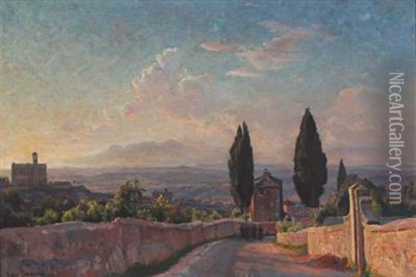 Italian Landscape From Porta Fiorentina Oil Painting - Viggo Pedersen