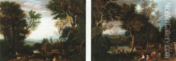 Pastoralt Landskap Med Figurer Oil Painting - Gaspard Dughet